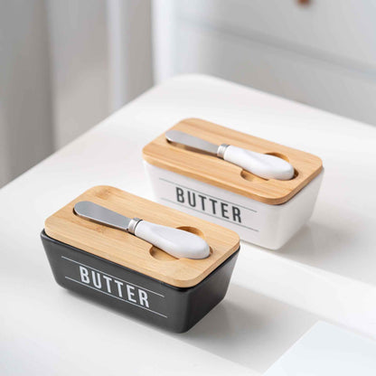 Kitchen Ceramic Butter Box With Stainless Steel Scraper