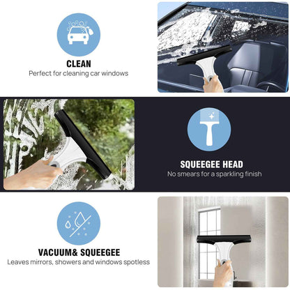 Cordless Window Vacuum Squeegee With Detachable Water Tank, 2000Pa Strong Suction, Rechargeable Glass Cleaner For Windows, Shower, Mirror And Tiles, Lightweight 2-in-1 Wiper With Microfiber Pad