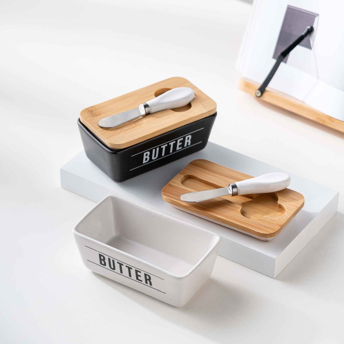 Kitchen Ceramic Butter Box With Stainless Steel Scraper