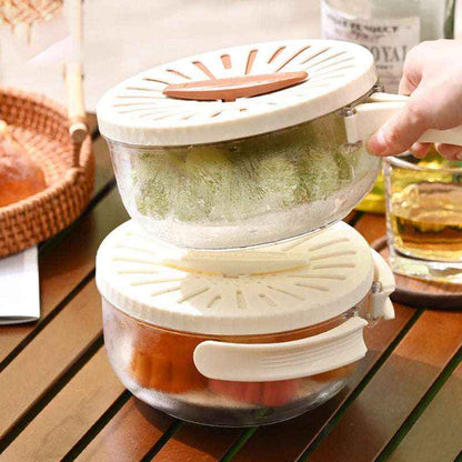 Fruit Drain Basket With Lid Vegetable Washing Bowl Foldable Handle Cleaning Colander Plastic Refrigerator Crisper Kitchen Box Kitchen Gadgets