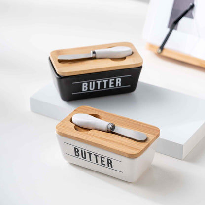 Kitchen Ceramic Butter Box With Stainless Steel Scraper